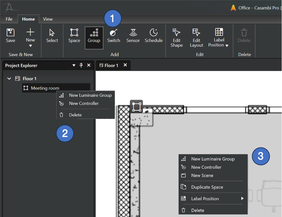 Creating a luminaire group steps