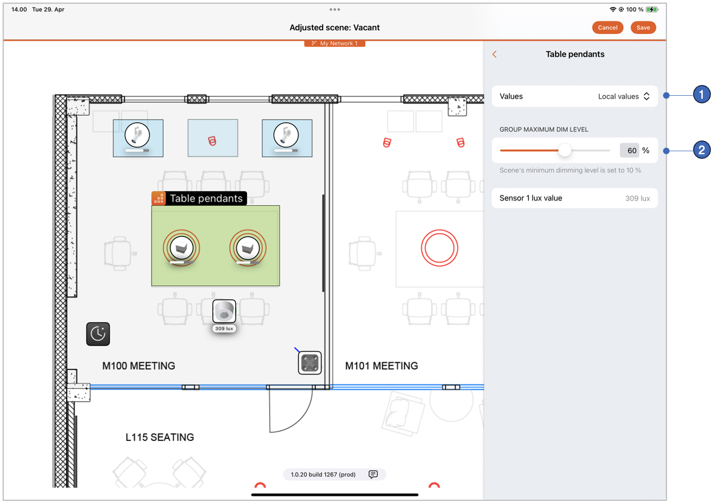 Daylight control adjustment on iOS Group selected