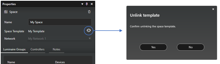 Detaching a space from a space template