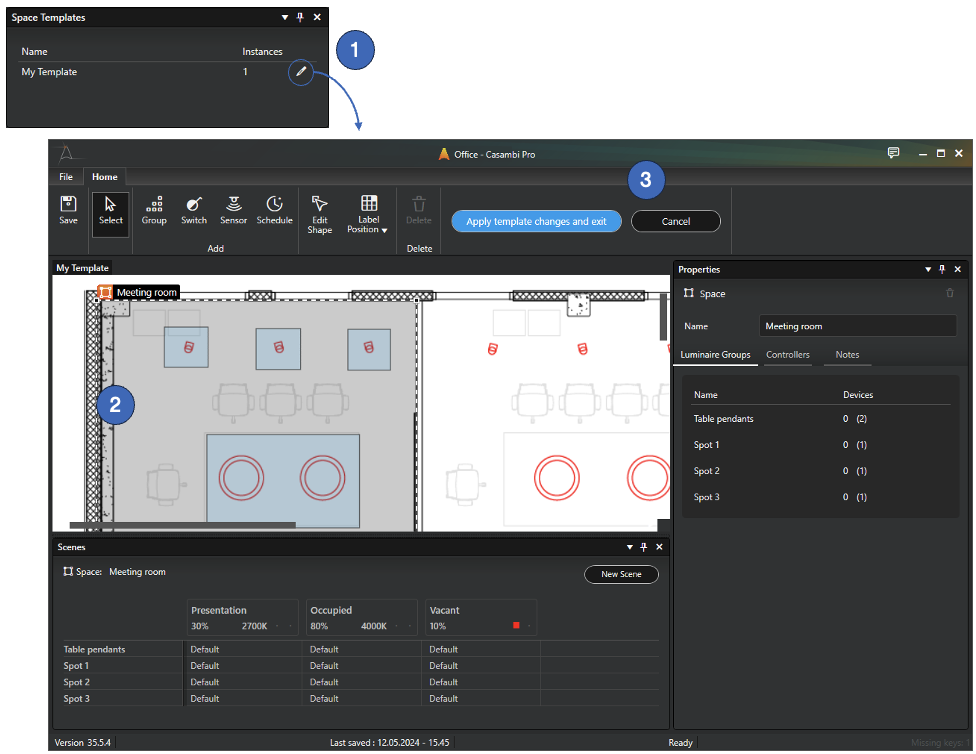 Editing a space template