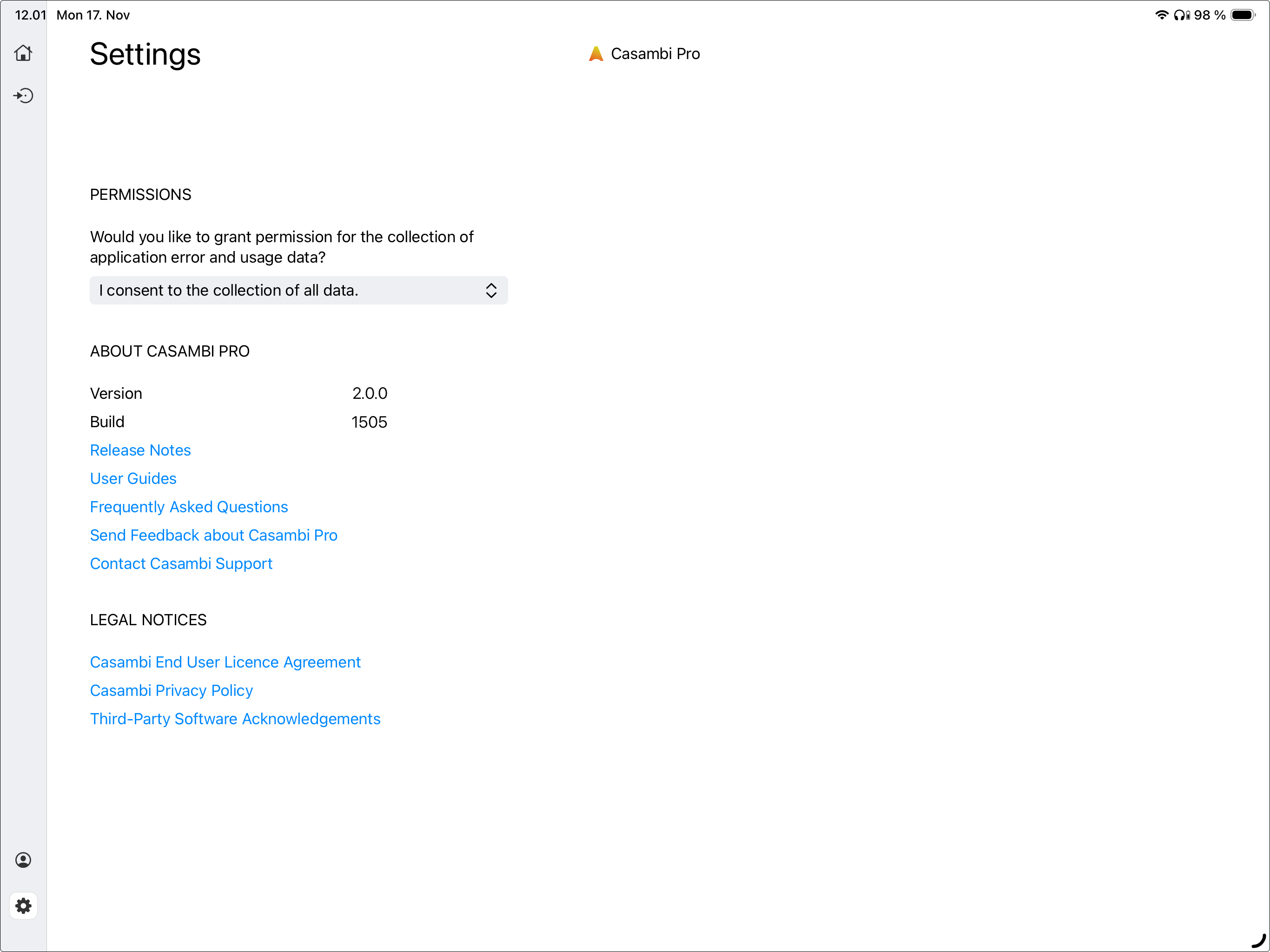 iPad Settings Tab